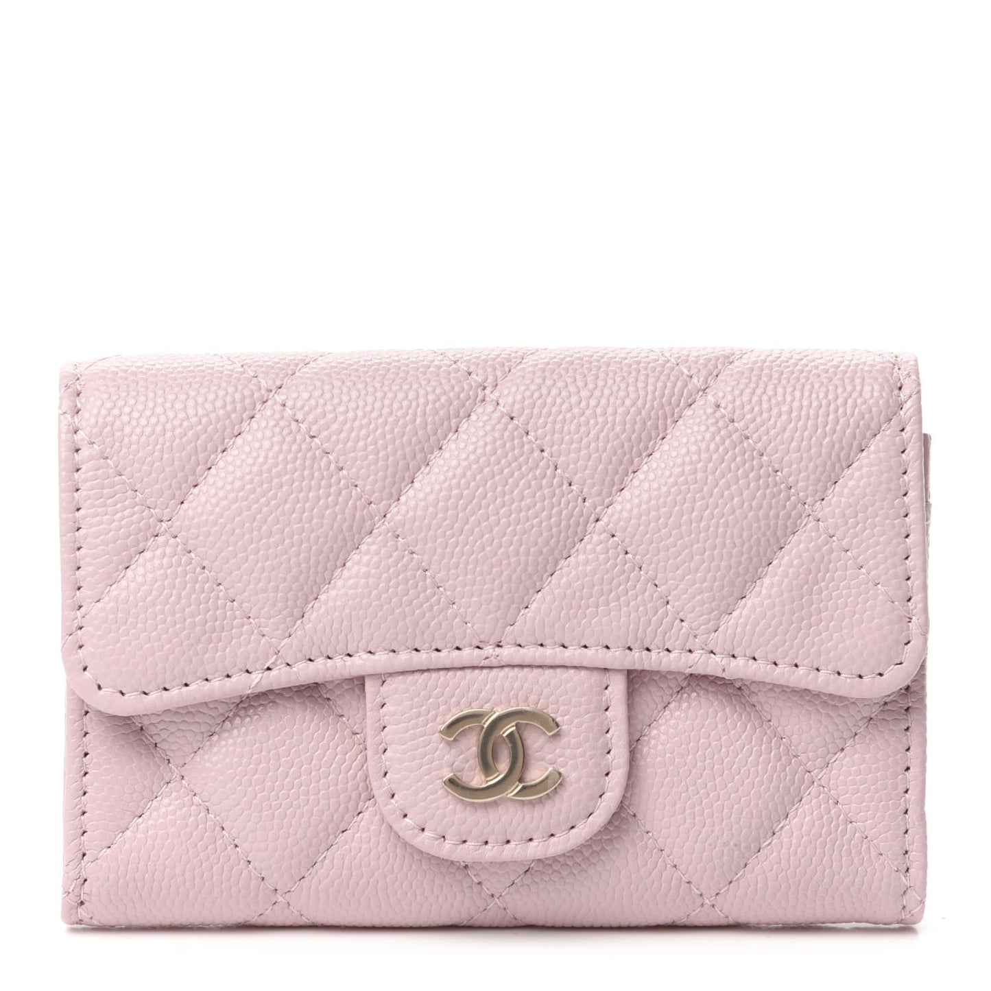 Caviar Quilted Flap Card Holder Wallet Light Pink