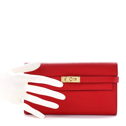 Hermes Chevre Mysore Kelly Longue Wallet Rouge De Coeur 2 of 12