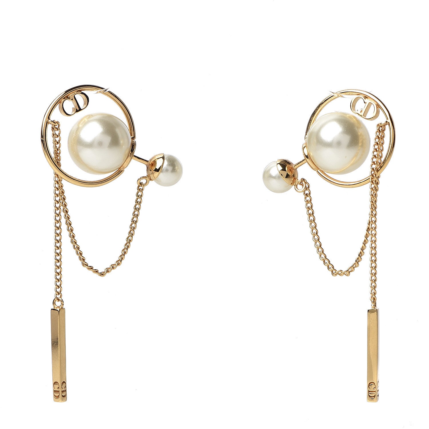 Christian Dior Pearl Tribales Dangle Chain Earrings Gold 1 of 4