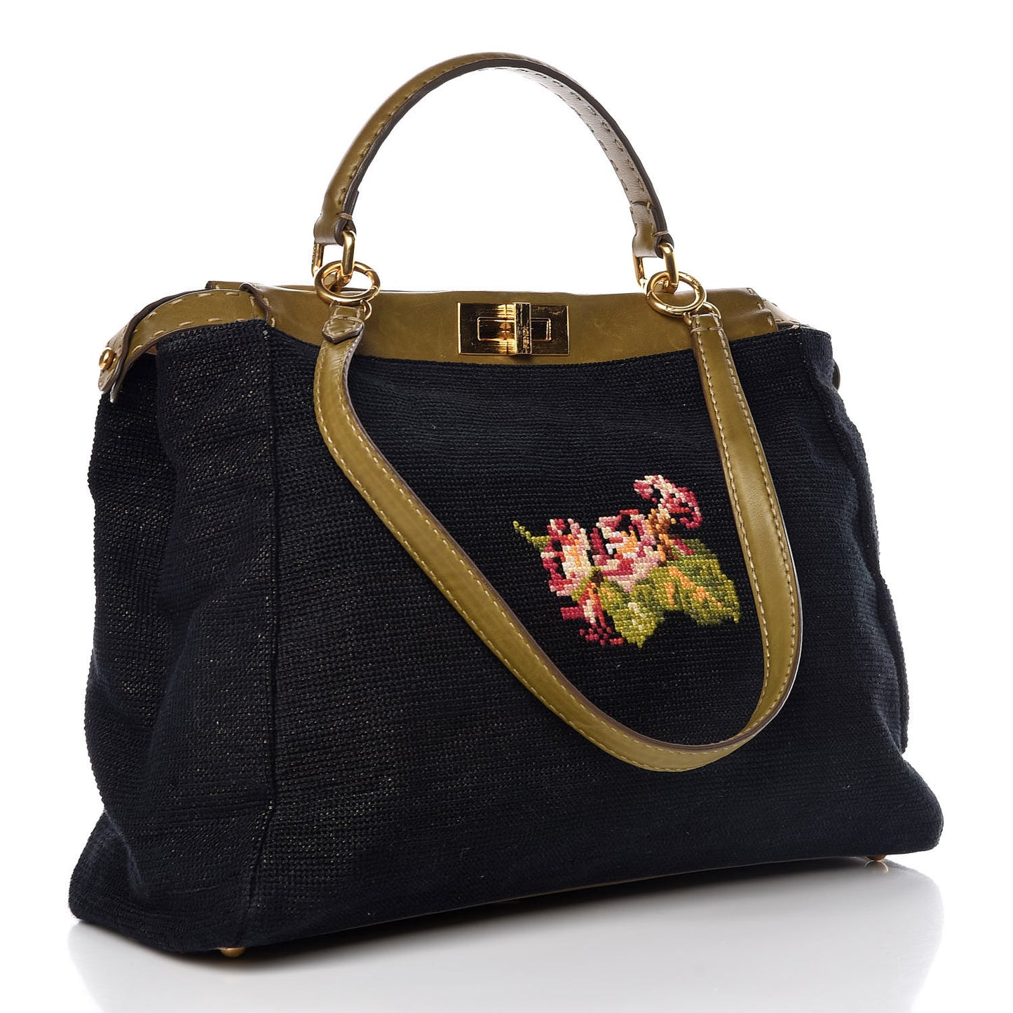 Canvas Embroidered Large Peekaboo Iconic Satchel Black Multicolor Muschio