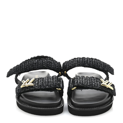 Louis Vuitton Raffia Sunset Comfort Flat Sandals 36.5 Black 3 of 9