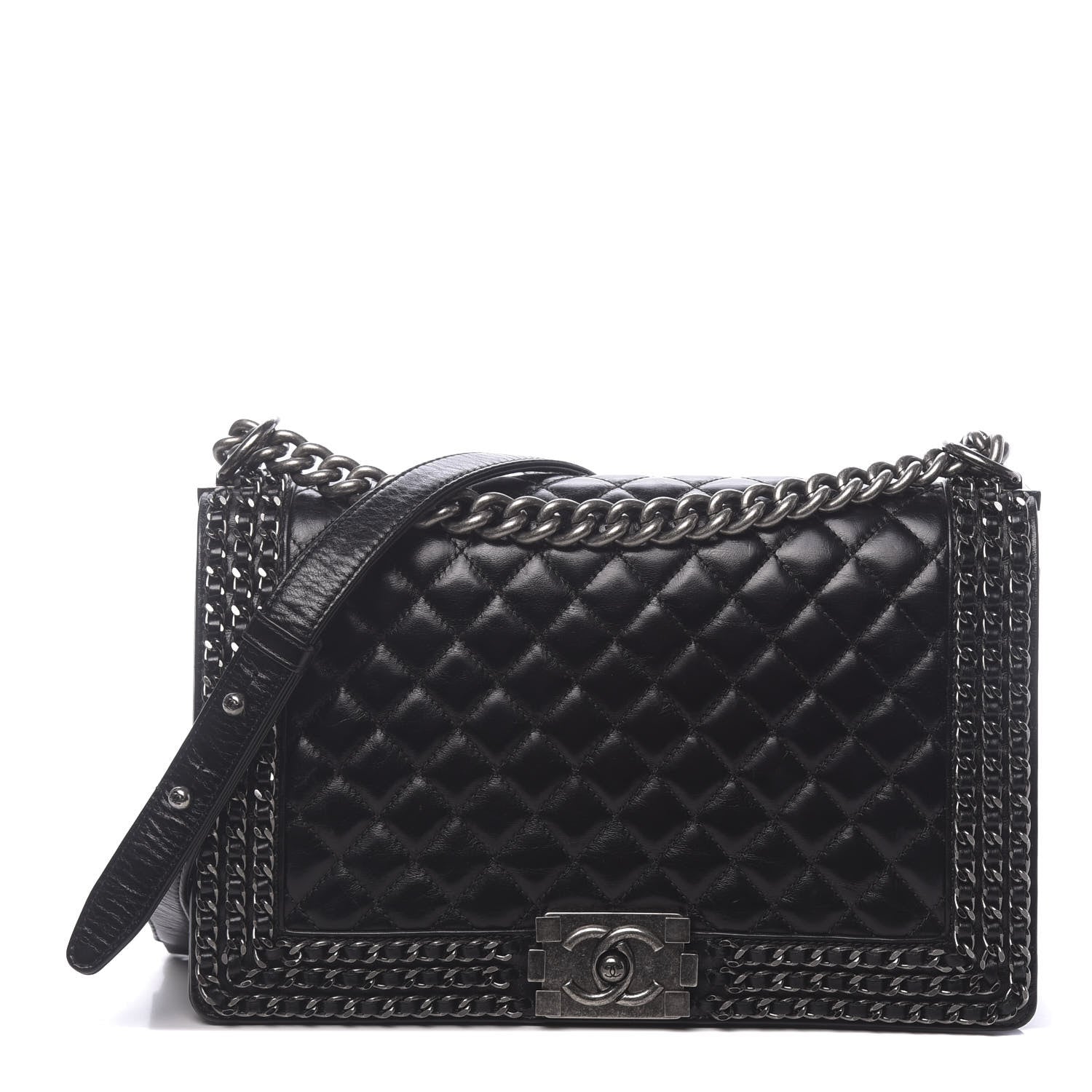 Chanel Glazed Calfskin Quilted New Medium Boy Chained Flap Black 1 of 10