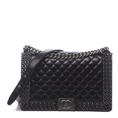 Chanel Glazed Calfskin Quilted New Medium Boy Chained Flap Black 1 of 10