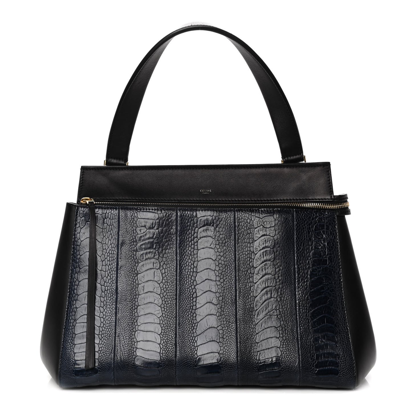 Smooth Calfskin Ostrich Leg Medium Edge Shoulder Bag Black