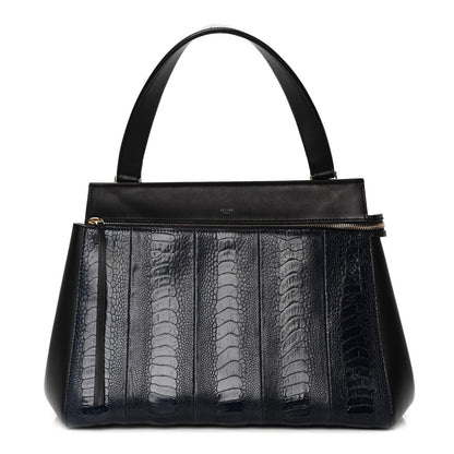 Celine Smooth Calfskin Ostrich Leg Medium Edge Shoulder Bag Black 1 of 21