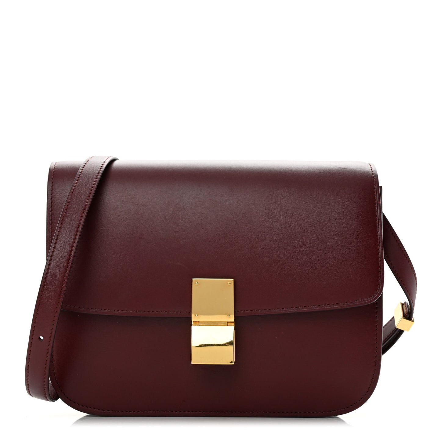 Box Calfskin Medium Classic Box Flap Bag Burgundy