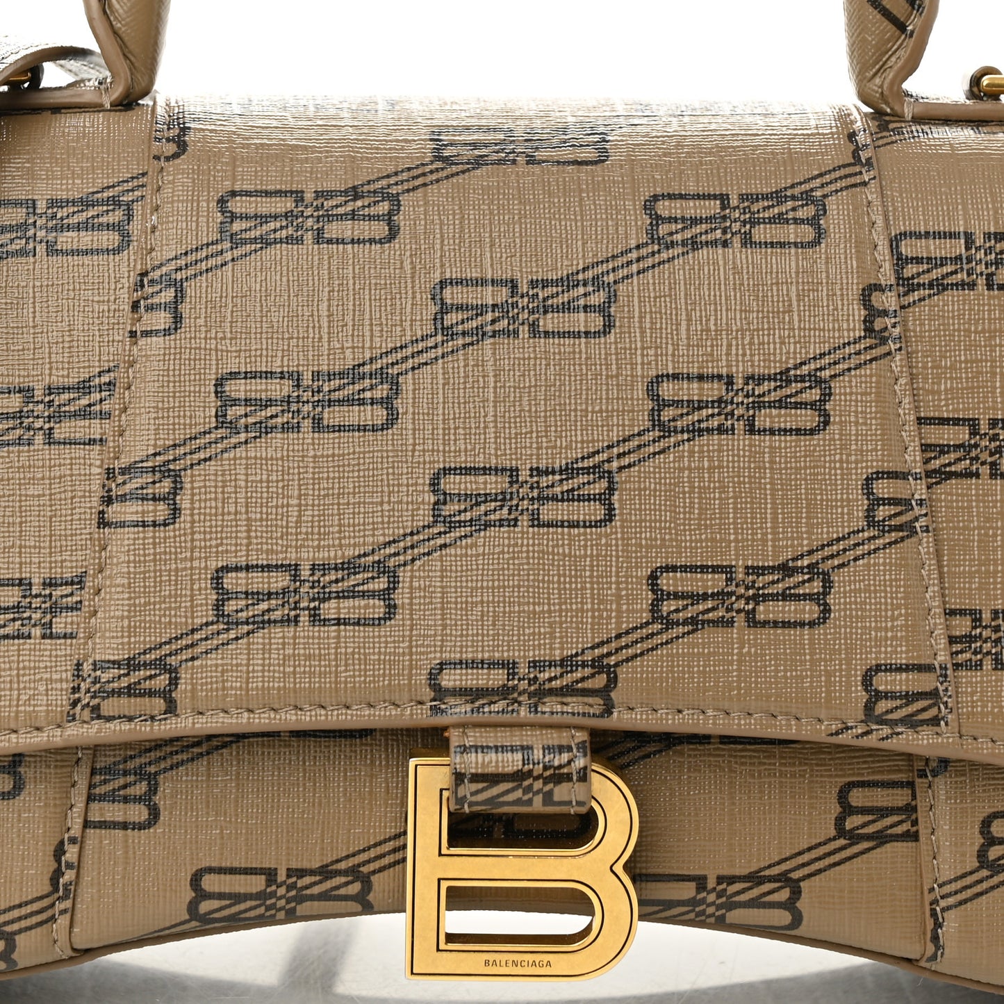 Coated Canvas BB Monogram Small Hourglass Top Handle Bag Beige Brown