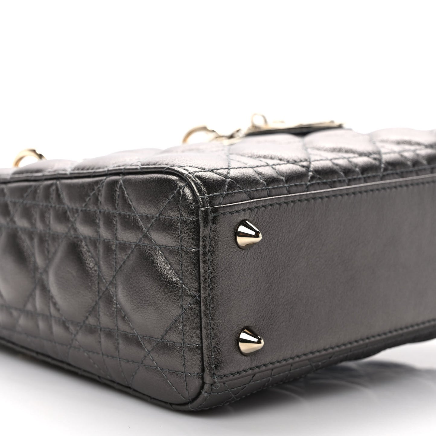 Lambskin Cannage Small My ABCDior Lady Dior Metallic Grey