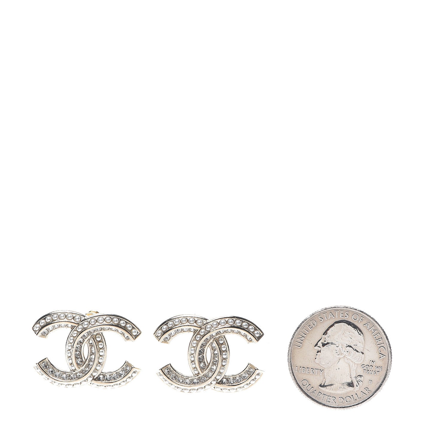 Crystal Pearl Chain Mania CC Earrings Gold