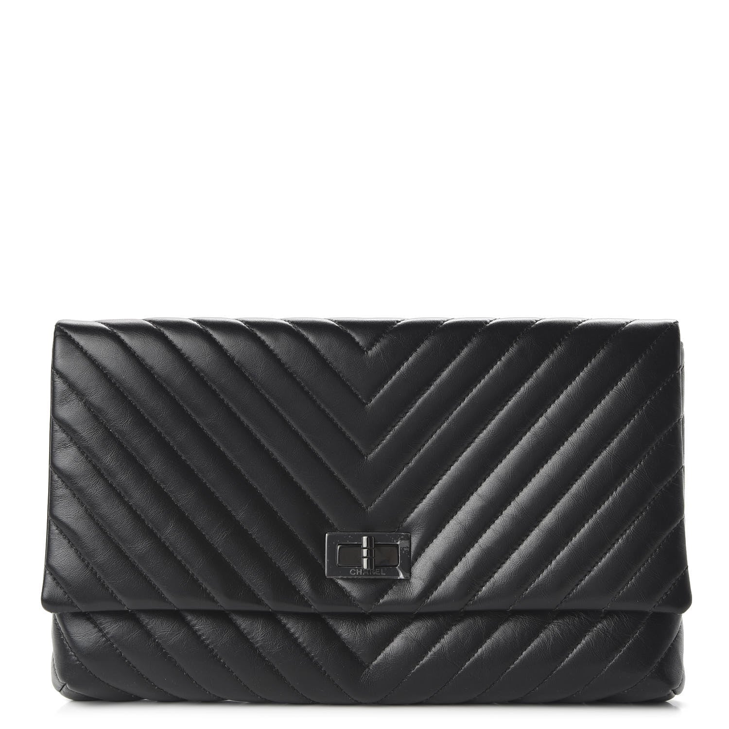 Chanel Aged Calfskin Chevron Quilted Reissue 2.55 Clutch So Black 1 of 11