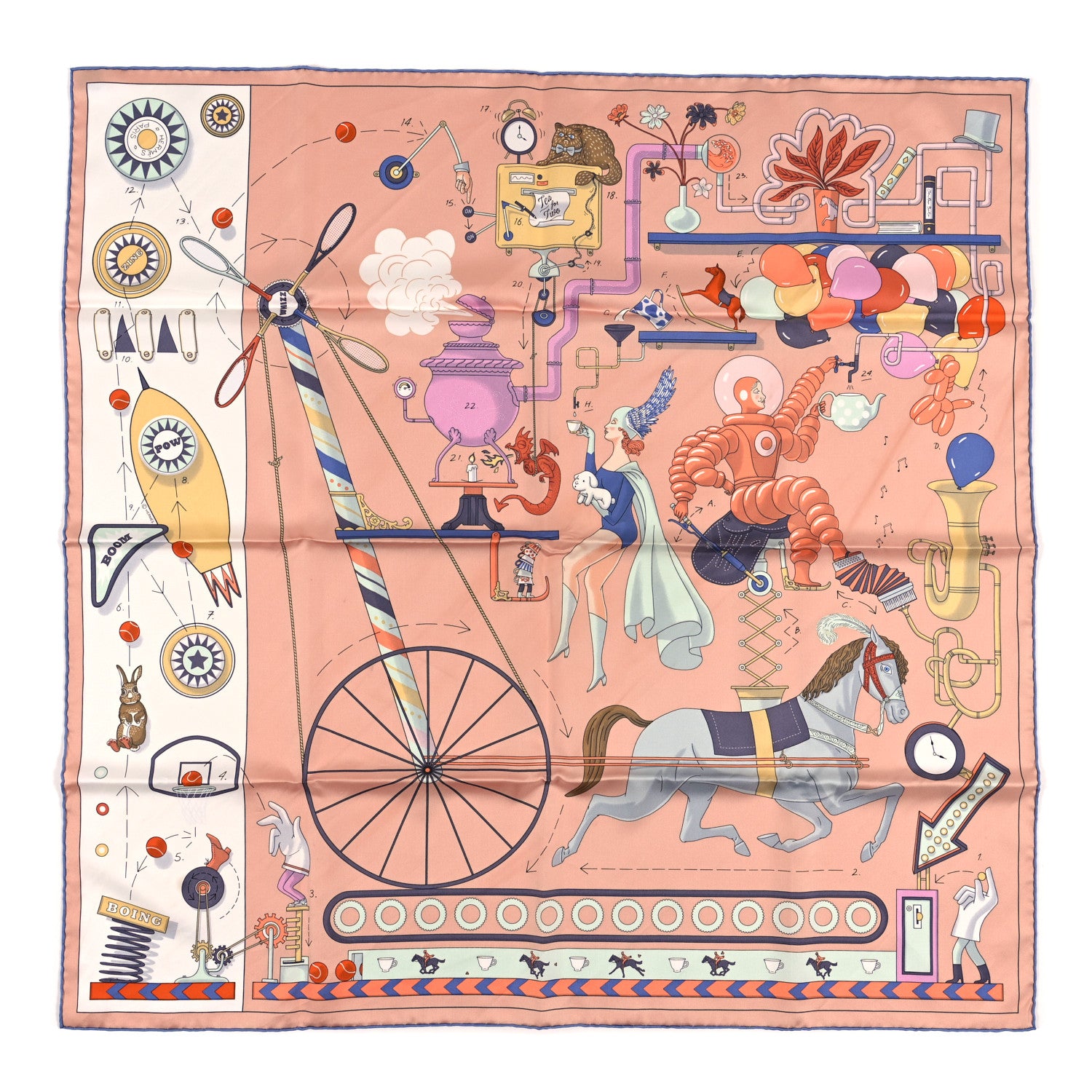 Hermes Silk Tea For Two Scarf 90 Rose Poudre White Bleu 1 of 3
