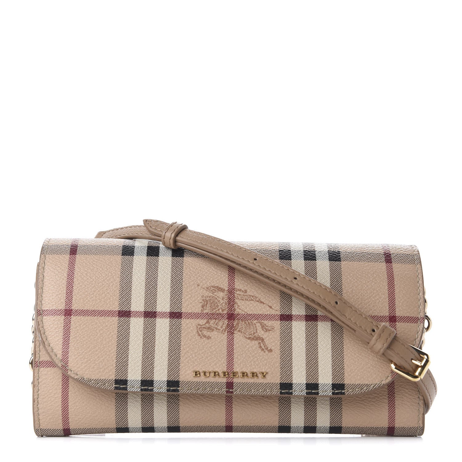 Burberry Haymarket Check Henley Wallet On Chain Mid Camel 1 of 11