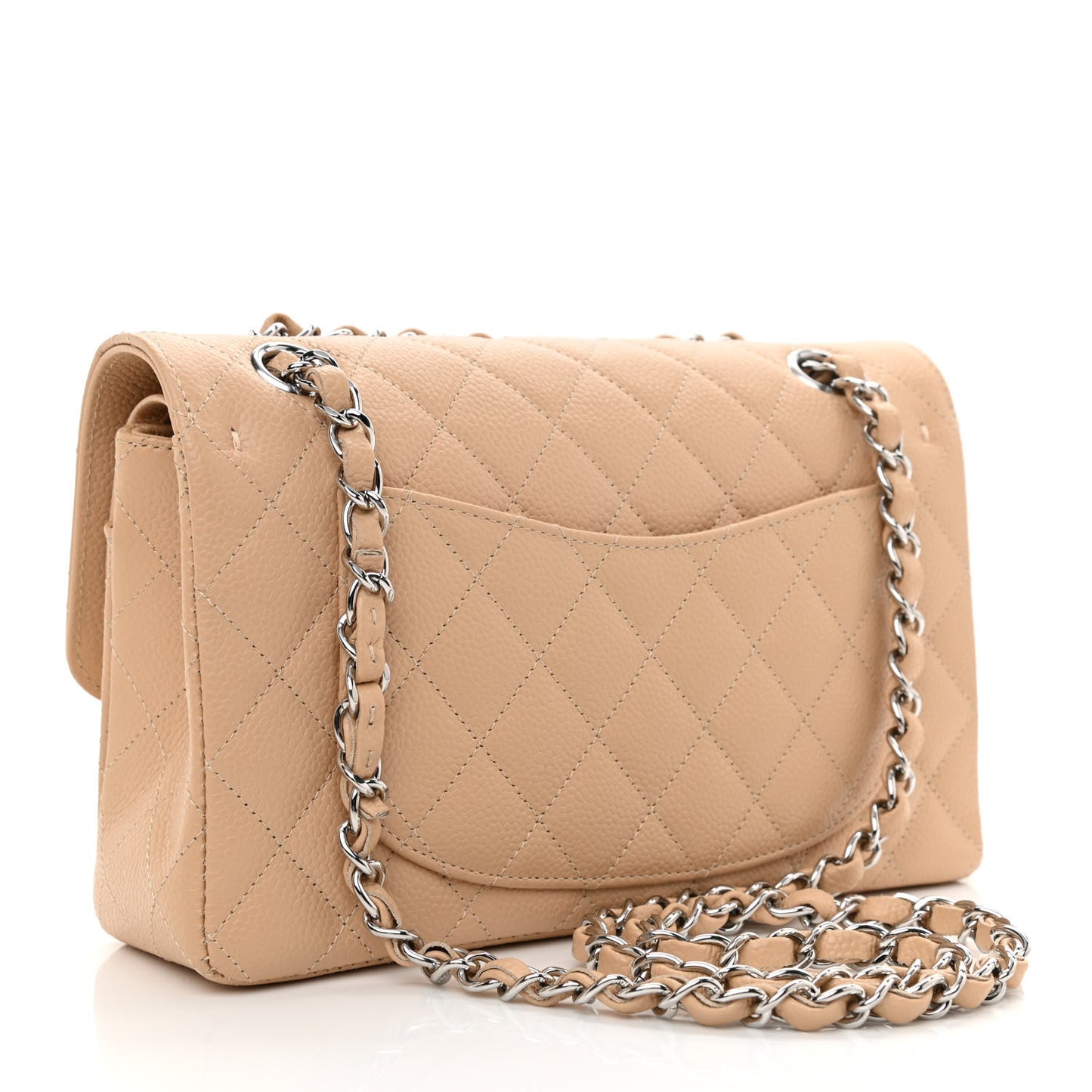 Caviar Quilted Small Double Flap Beige