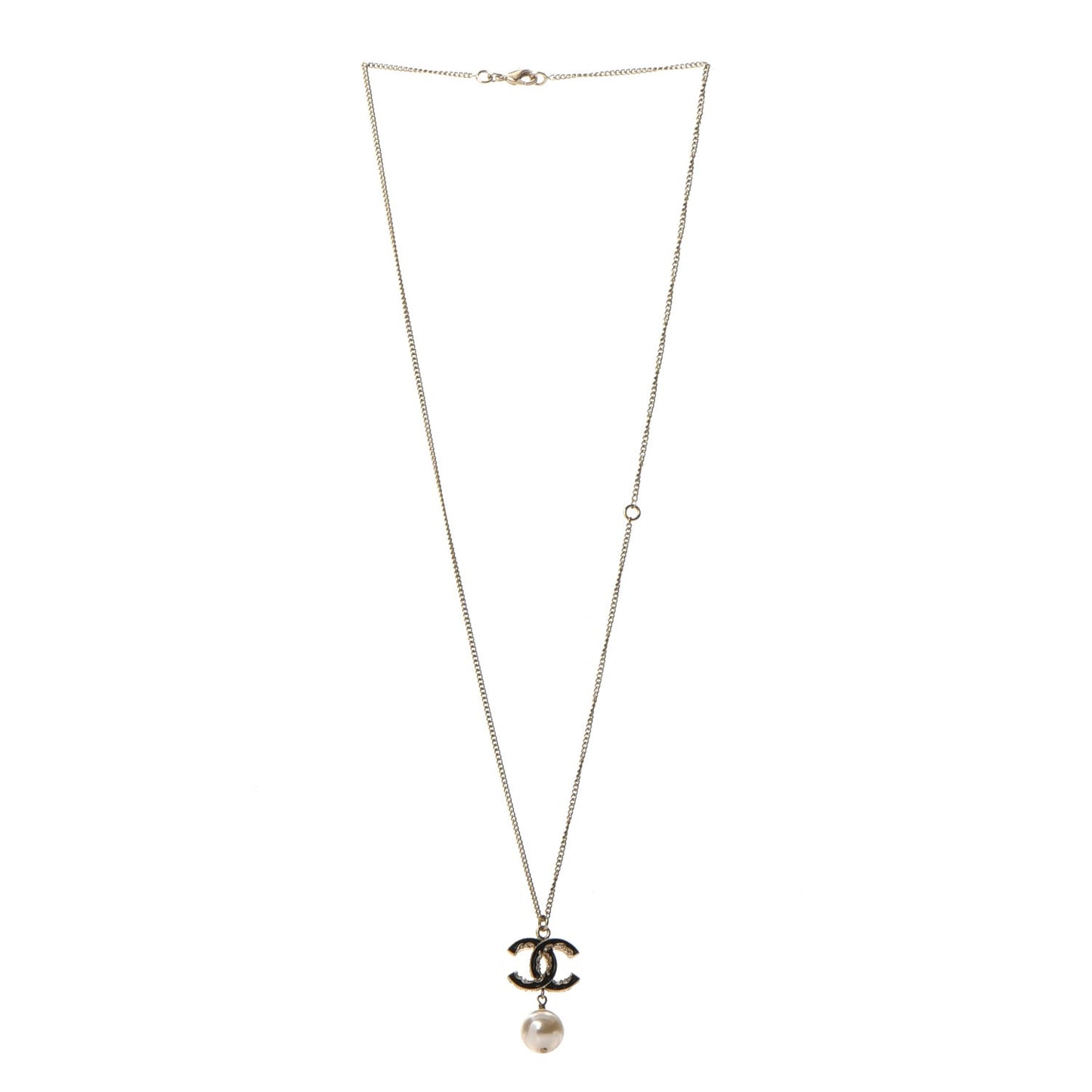Enamel CC Baroque Pearl Drop Necklace Black Gold