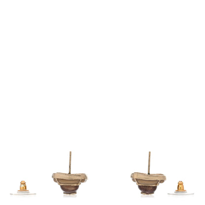 Chanel Resin CC Square Earrings Gold Brown 3 of 4