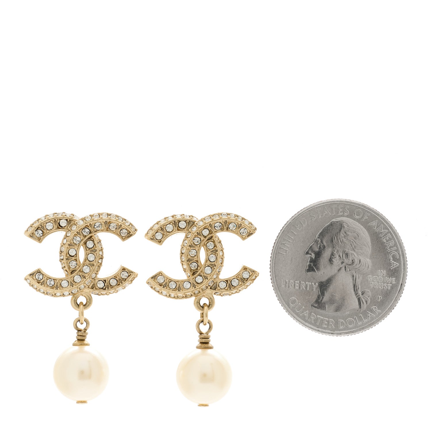 Chanel Crystal Pearl CC Drop Earrings Gold 2 of 4