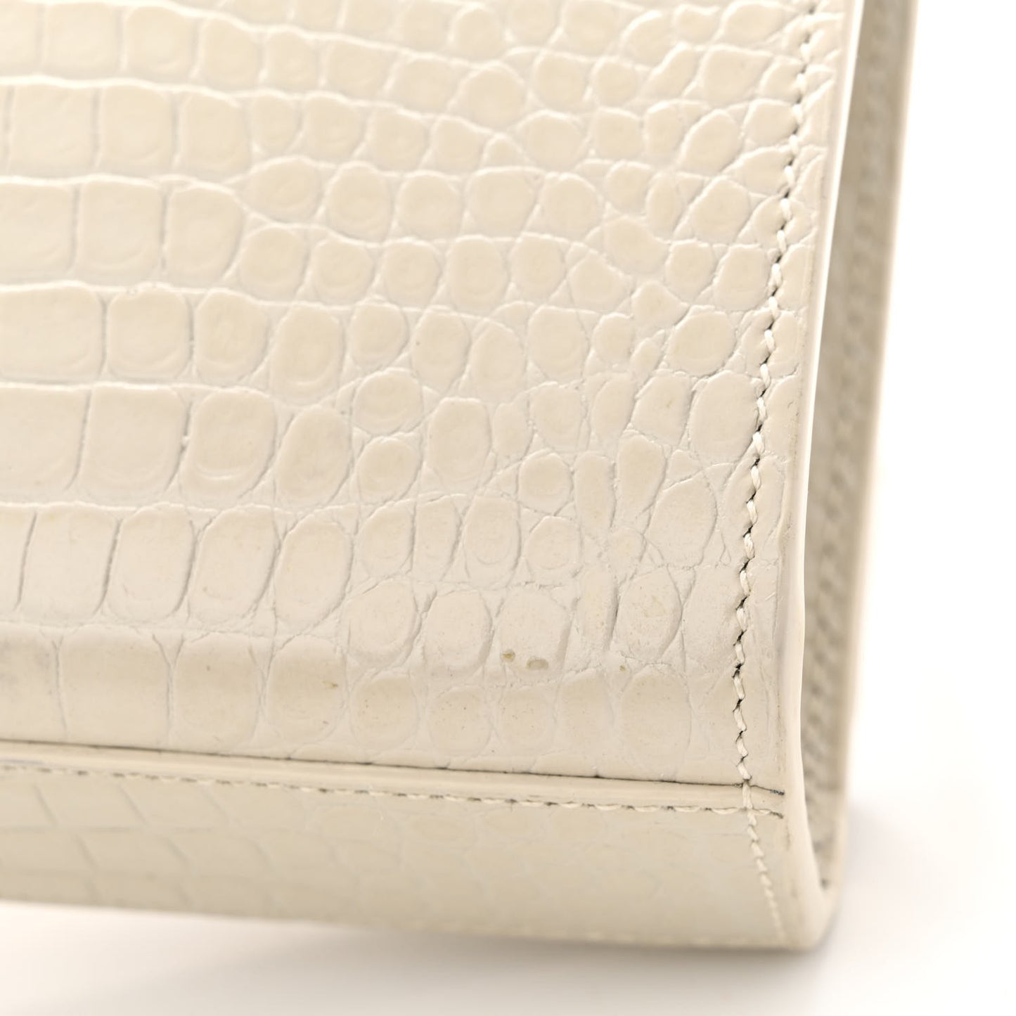Calfskin Crocodile Embossed Medium Classic Monogram Kate Tassel Satchel Crema Soft