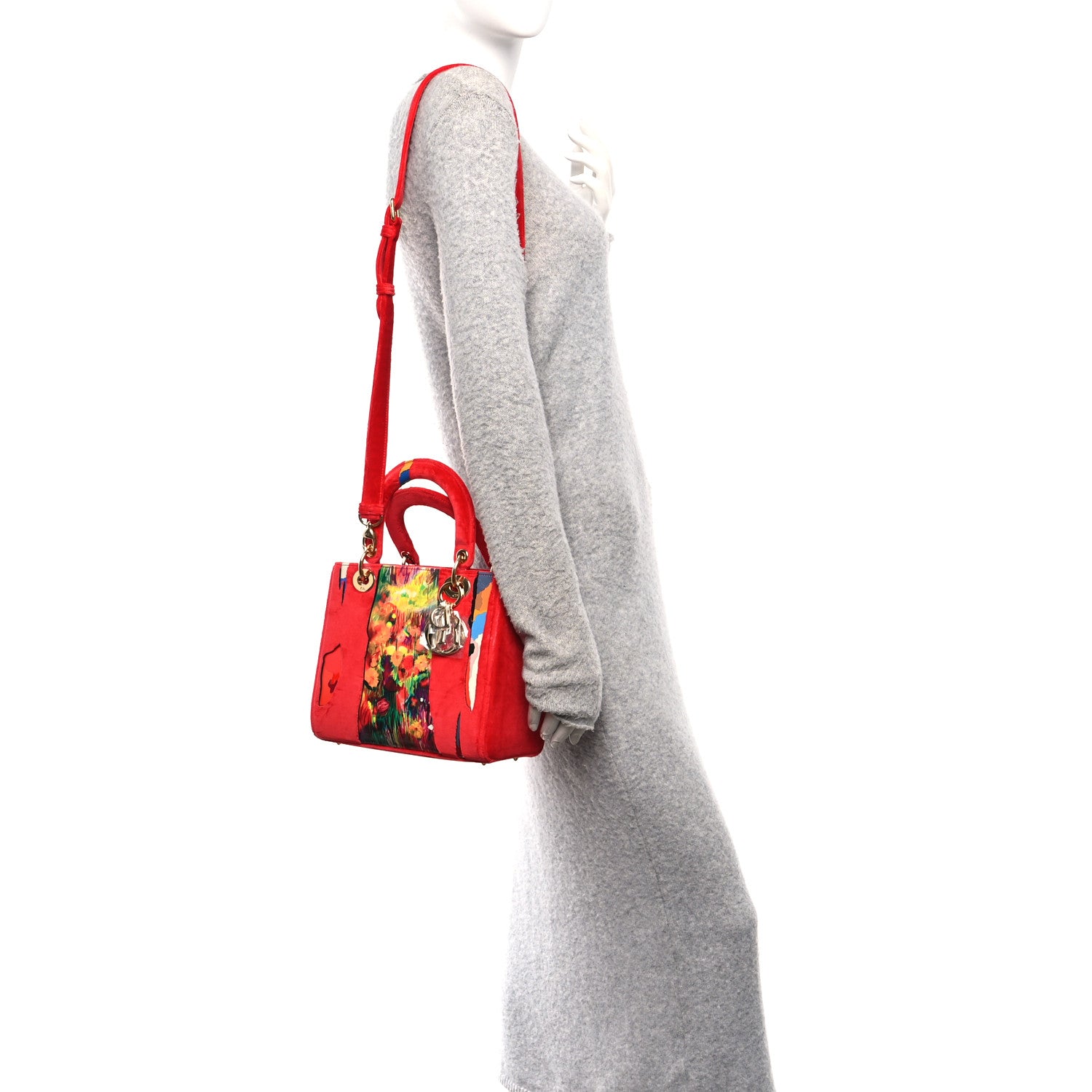 Christian Dior X SHARA HUGHES Velvet Calfskin Printed Medium Lady Dior Art Red Multicolor 2 of 10