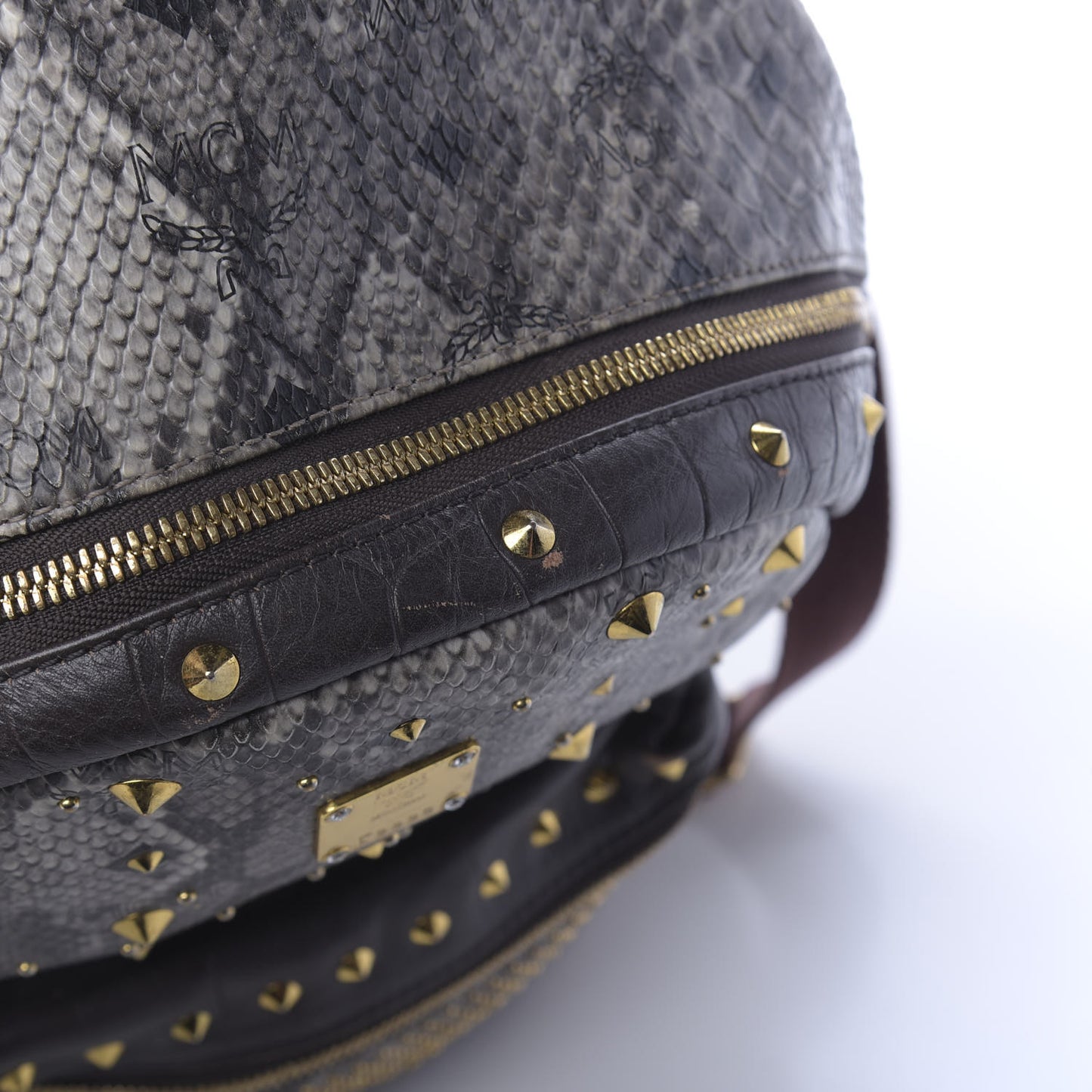 Visetos Snakeskin Printed Studded Small Stark Backpack Light Grey