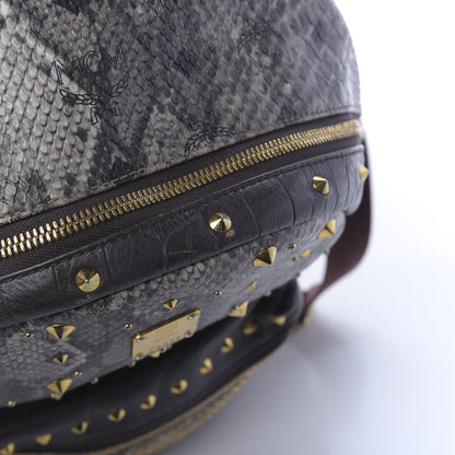 MCM Visetos Snakeskin Printed Studded Small Stark Backpack Light Grey 10 of 14