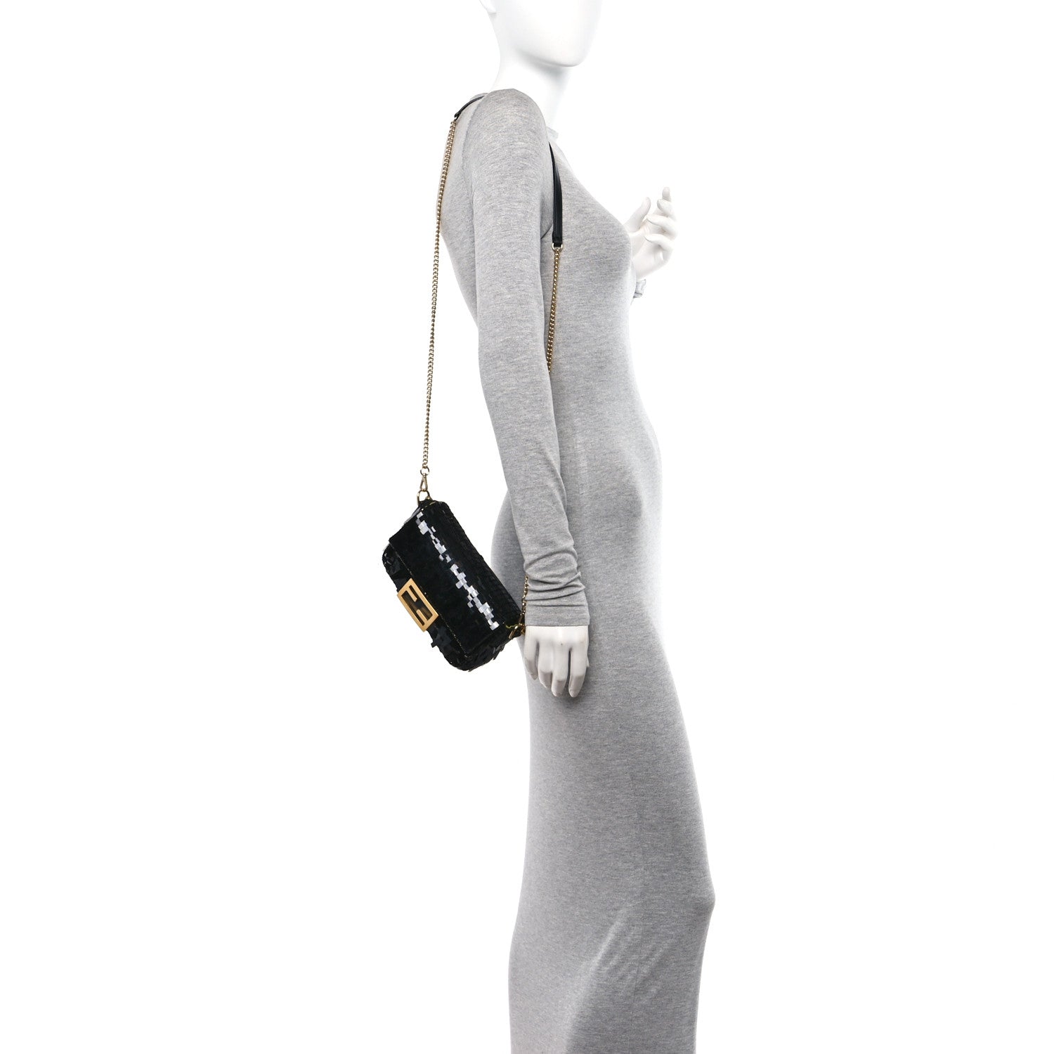 Fendi Sequin Paillettes Vitello Grace Sex and the City Mini Baguette Black 2 of 12