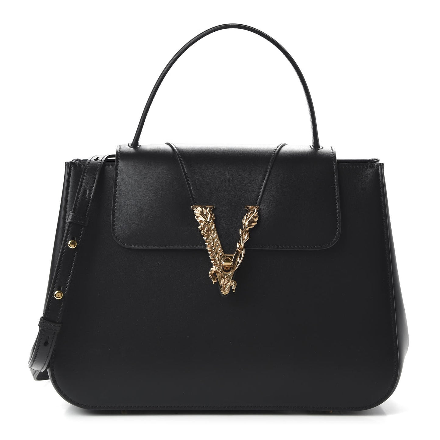 Vitello Barocco Virtus Small Top Handle Shoulder Bag Black