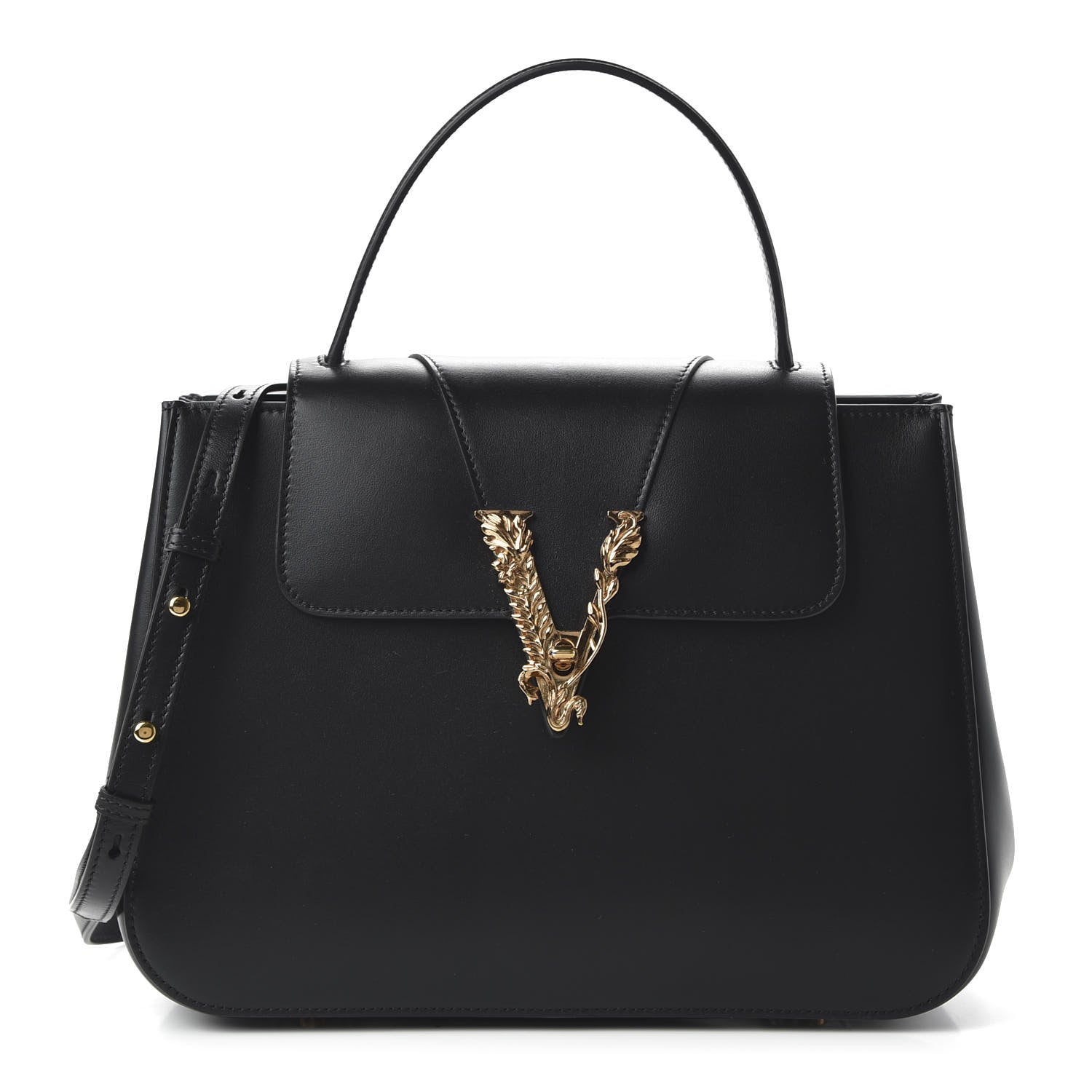 Versace Vitello Barocco Virtus Small Top Handle Shoulder Bag Black 1 of 9