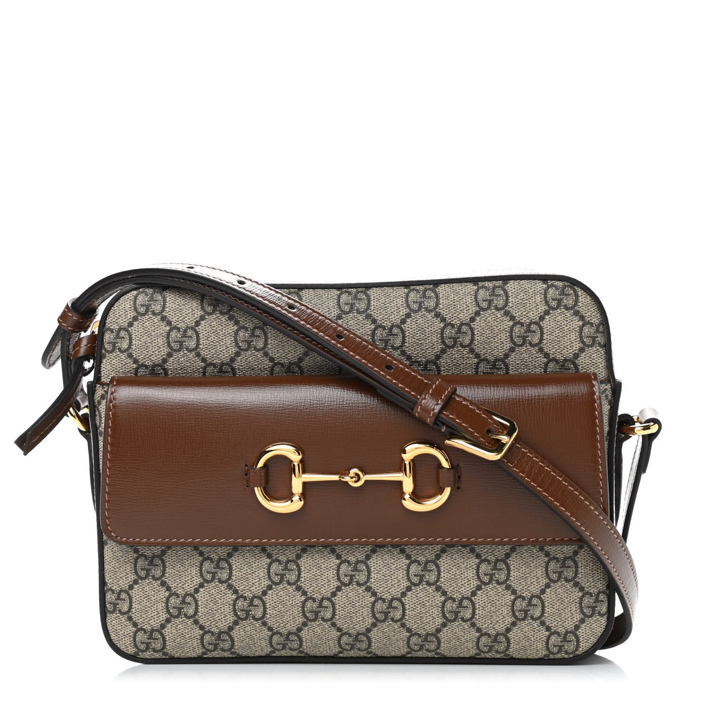 GG Supreme Monogram Small Horsebit 1955 Shoulder Bag Beige Brown Sugar