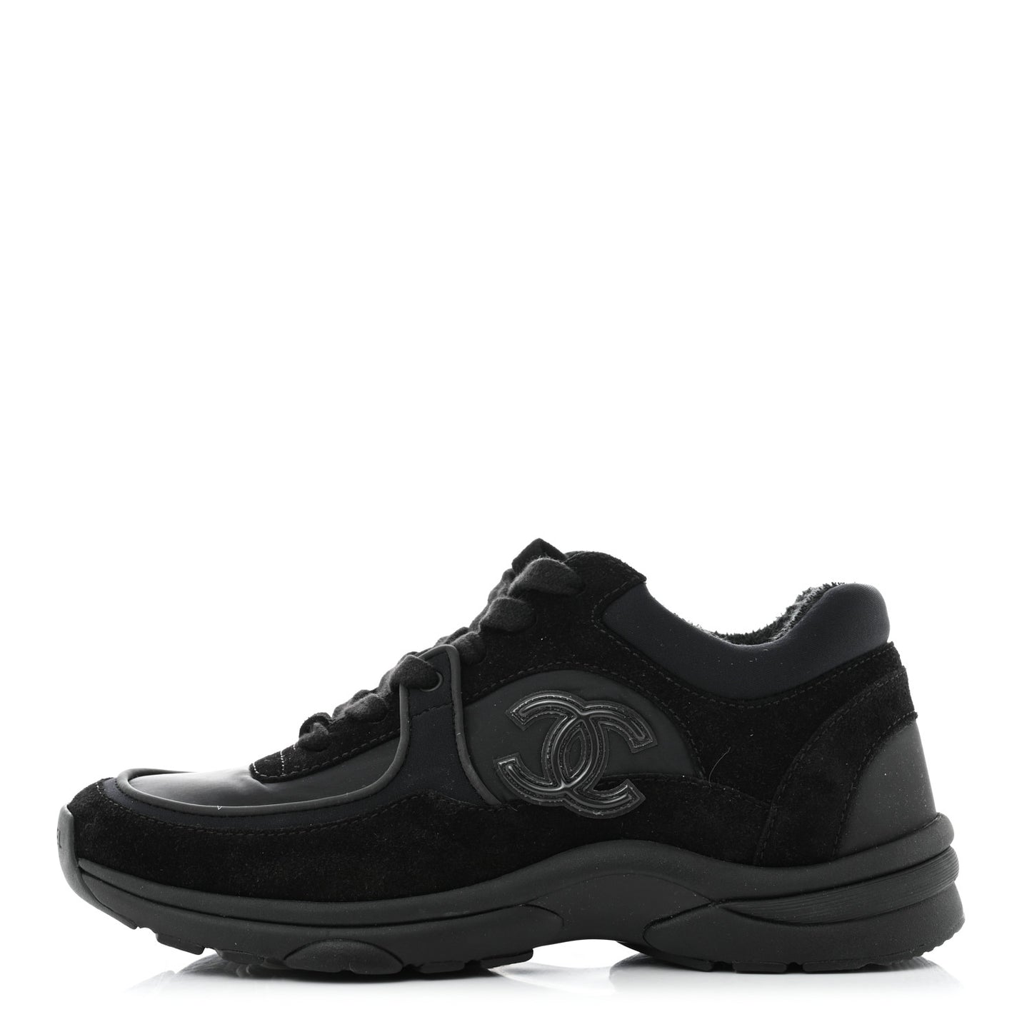 Fabric Calfskin Suede CC Sneakers 37 Black