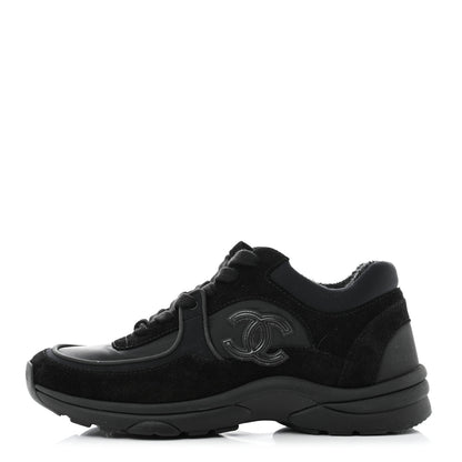 Chanel Fabric Calfskin Suede CC Sneakers 37 Black 1 of 9