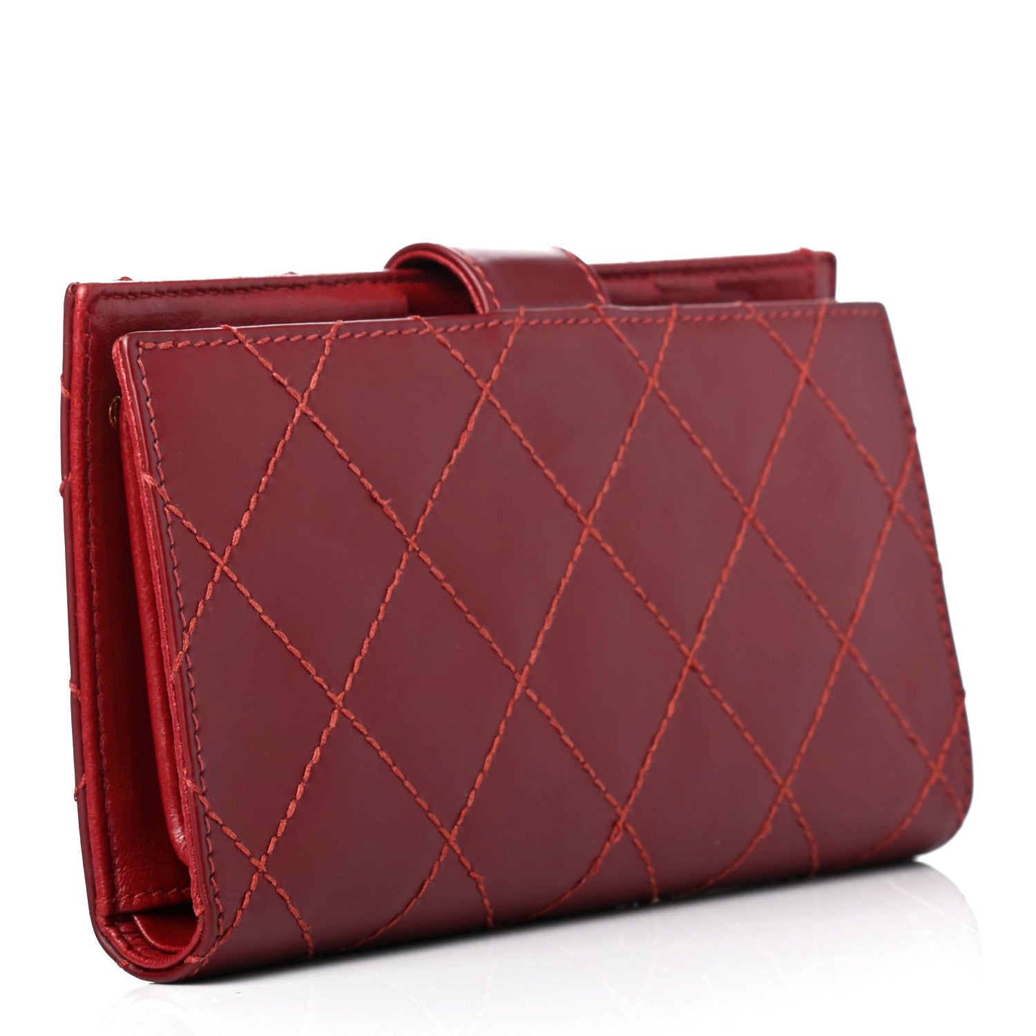 Chanel Calfskin Diamond Stitched French Wallet Red 2 of 4