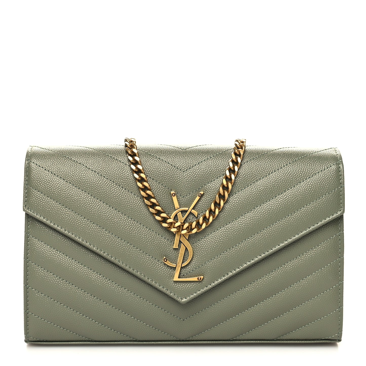 Grain De Poudre Matelasse Chevron Monogram Chain Wallet Light Sage