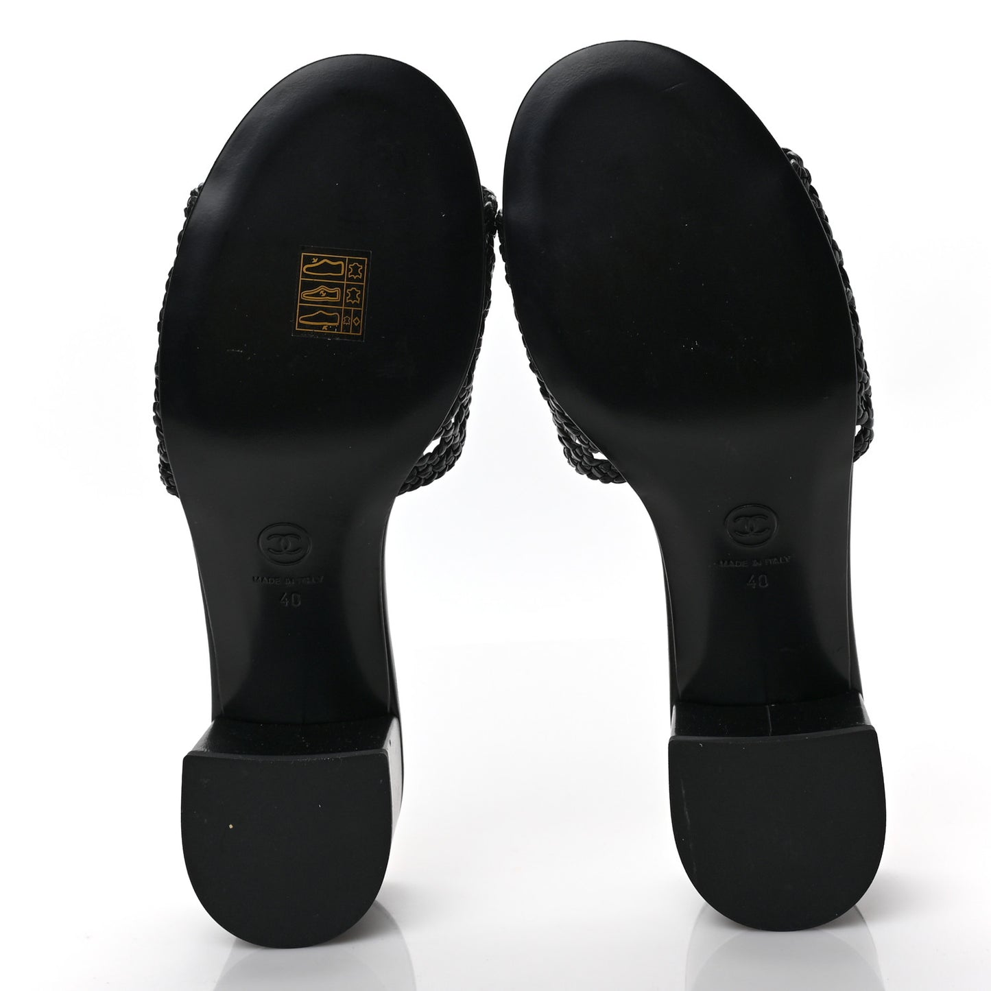 Shiny Braided Goatskin Mule Sandals 40 Black