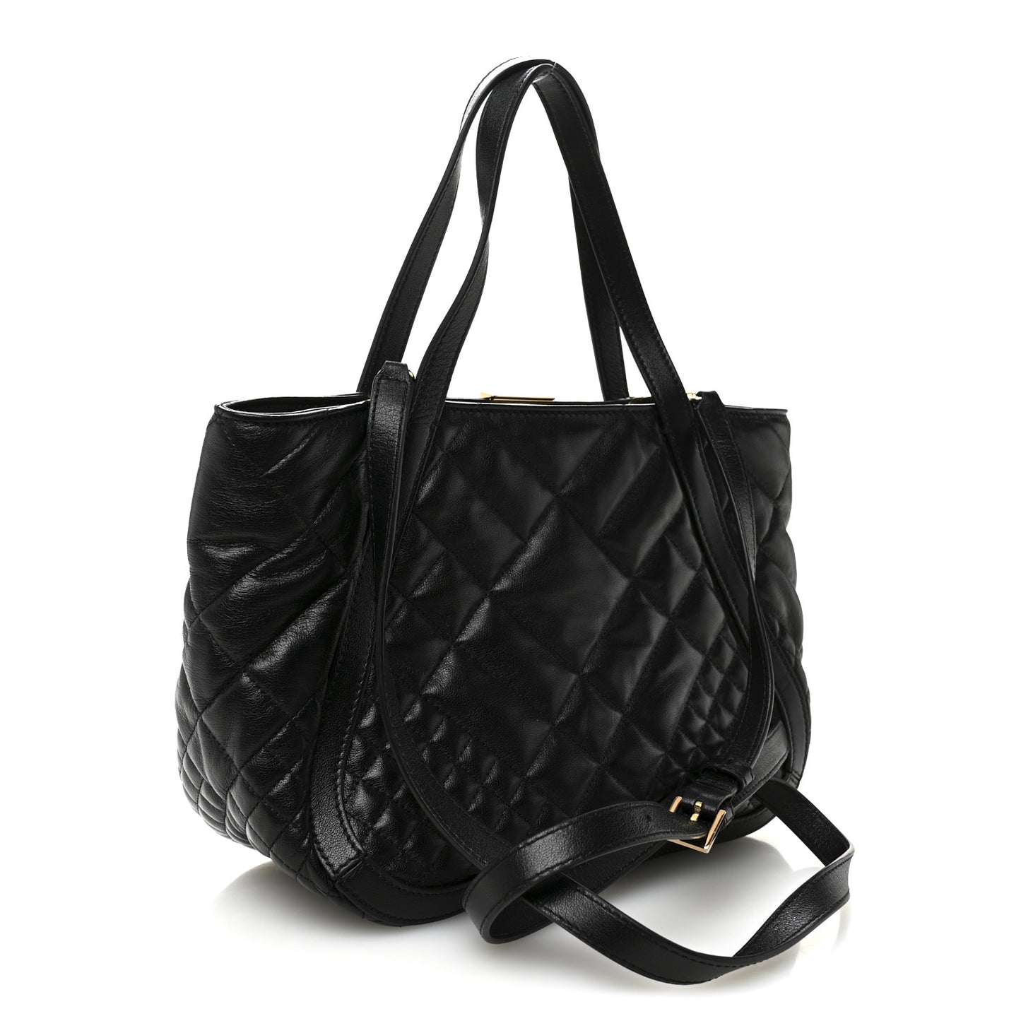 Calfskin Quilted Greca Goddess Tote Bag Black
