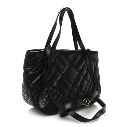 Versace Calfskin Quilted Greca Goddess Tote Bag Black 3 of 9