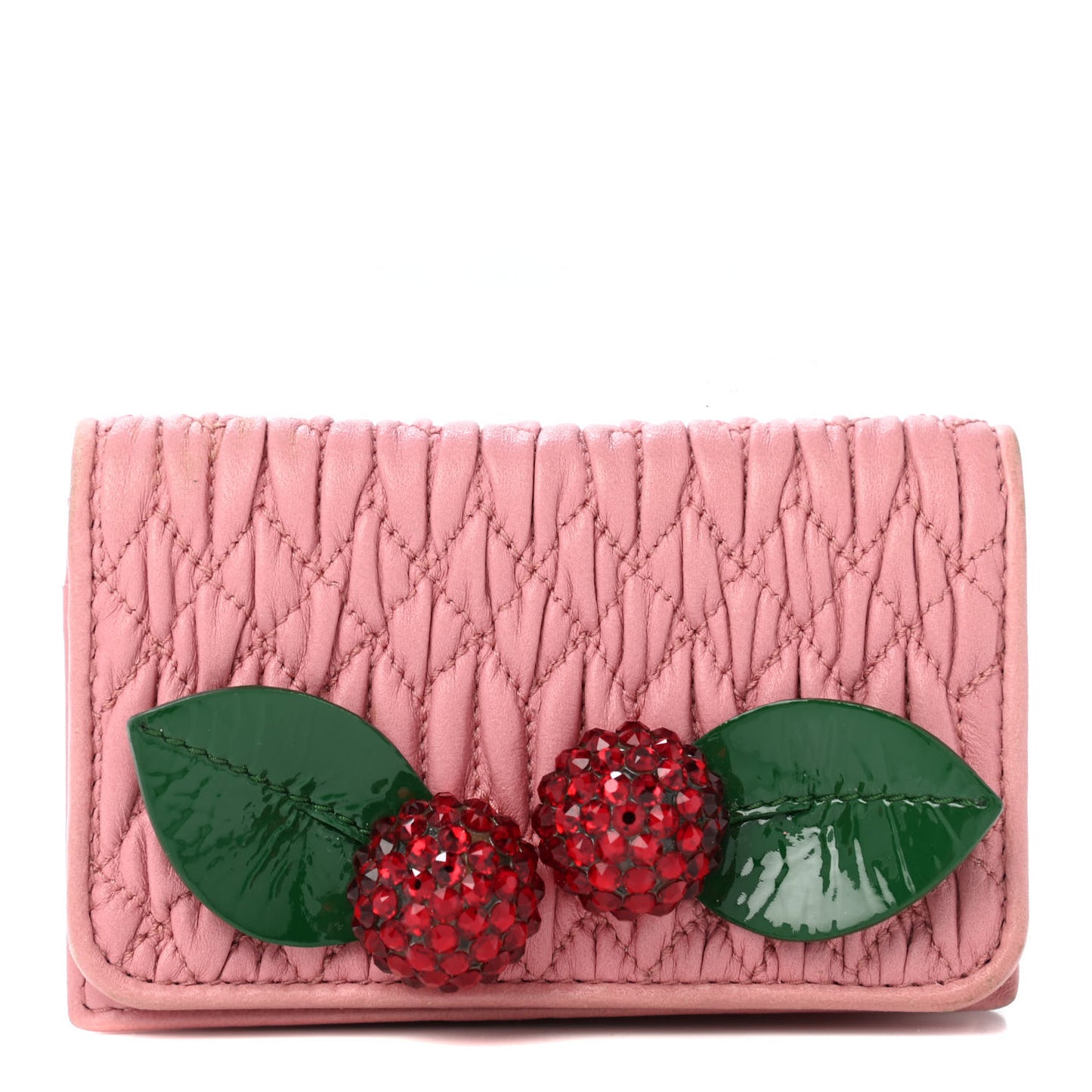 Nappa Matelasse Crystal Cherry Compact Wallet Rosa