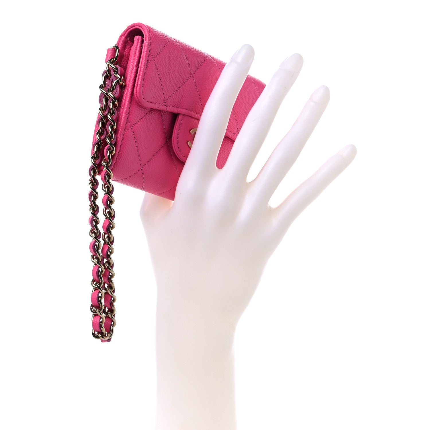 Chanel Caviar Quilted Flap Card Holder Chain Wristlet Rose 2 of 8