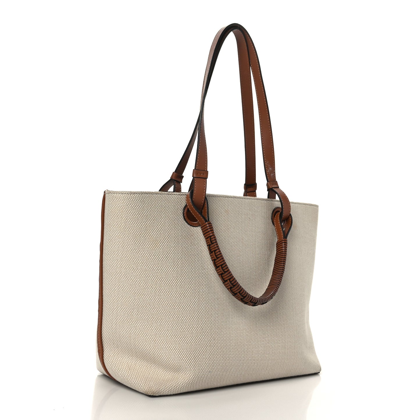 Canvas Calfskin Small Anagram Tote Ecru Tan