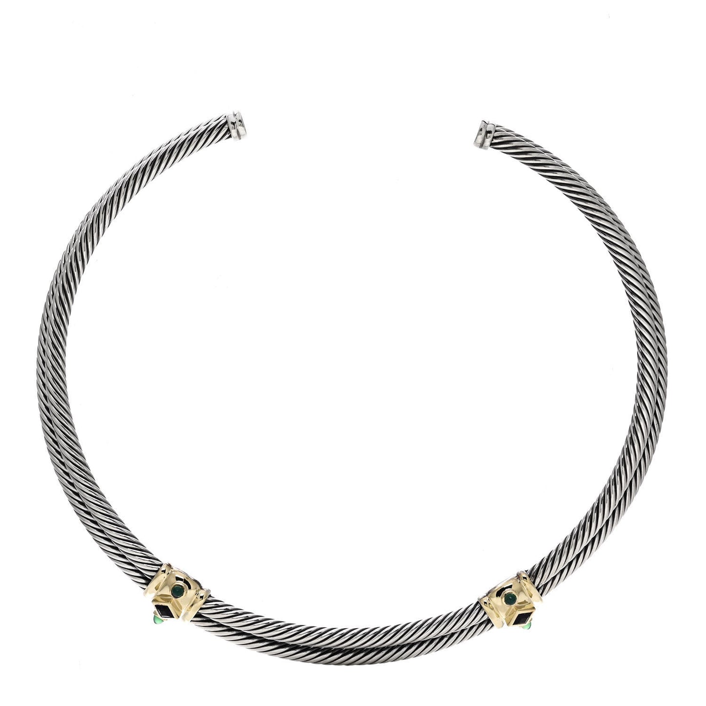 Sterling Silver 14K Yellow Gold Amethyst Green Onyx Renaissance Cable Choker Necklace