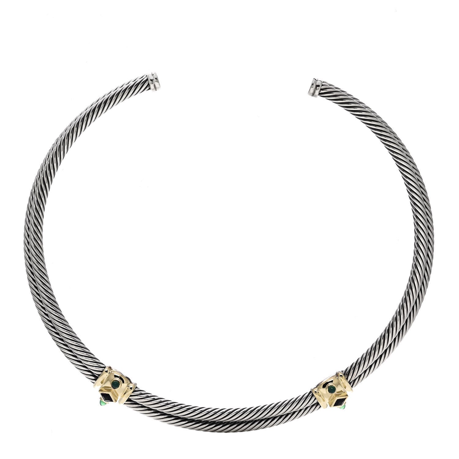 David Yurman Sterling Silver 14K Yellow Gold Amethyst Green Onyx Renaissance Cable Choker Necklace 1 of 4