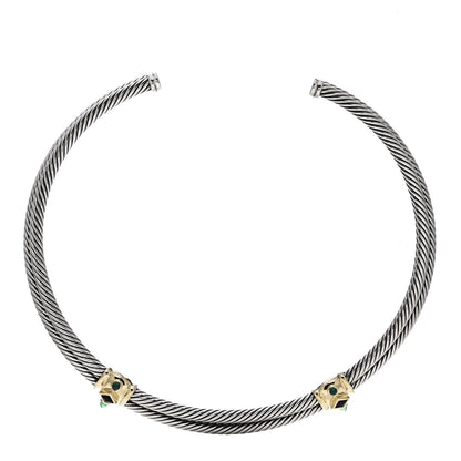 David Yurman Sterling Silver 14K Yellow Gold Amethyst Green Onyx Renaissance Cable Choker Necklace 1 of 4