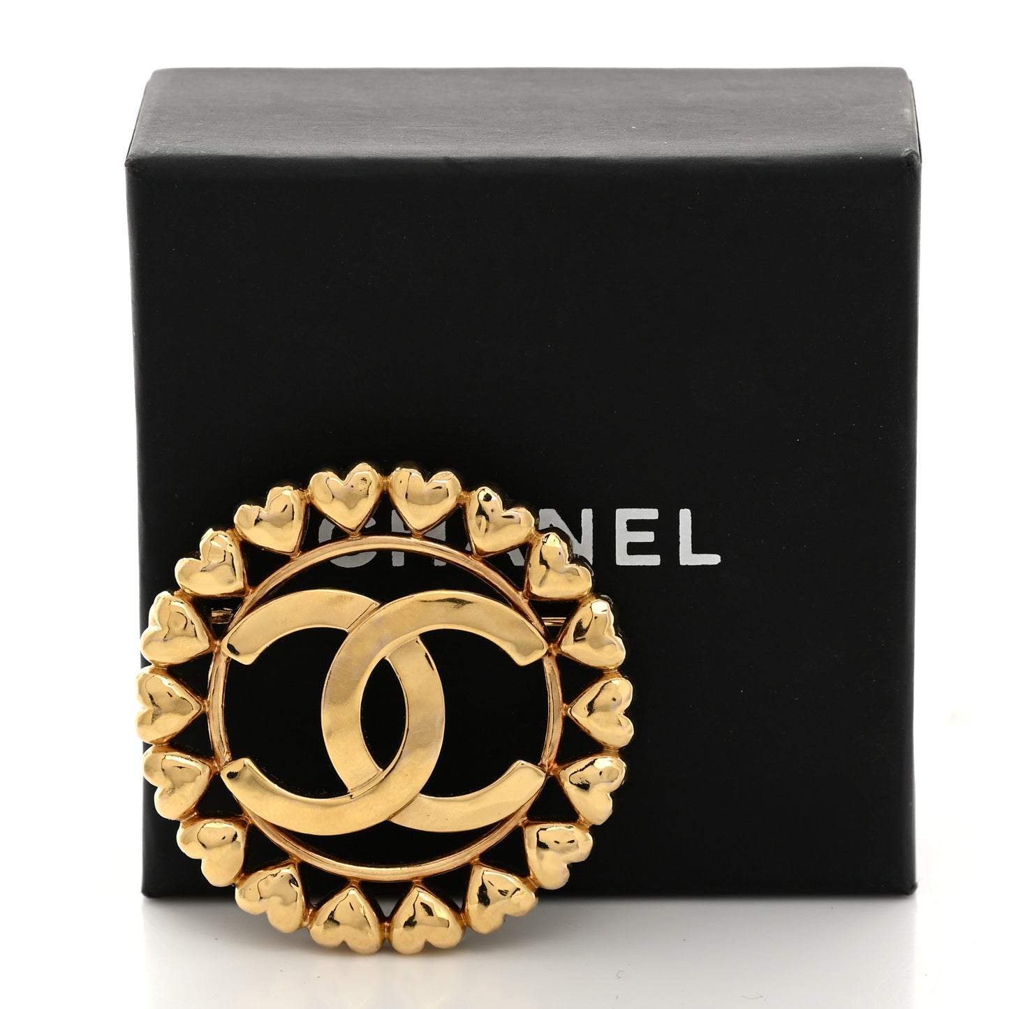 Metal CC Heart Brooch Gold