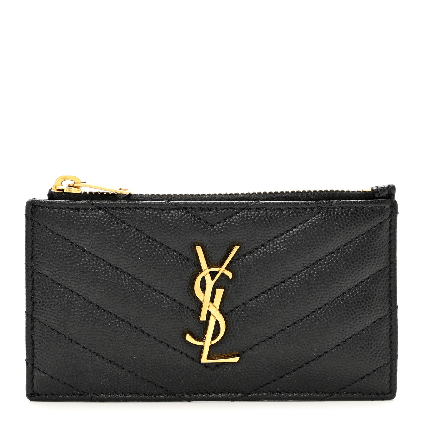 Grain De Poudre Matelasse Chevron Monogram Fragments Zippered Card Case Black