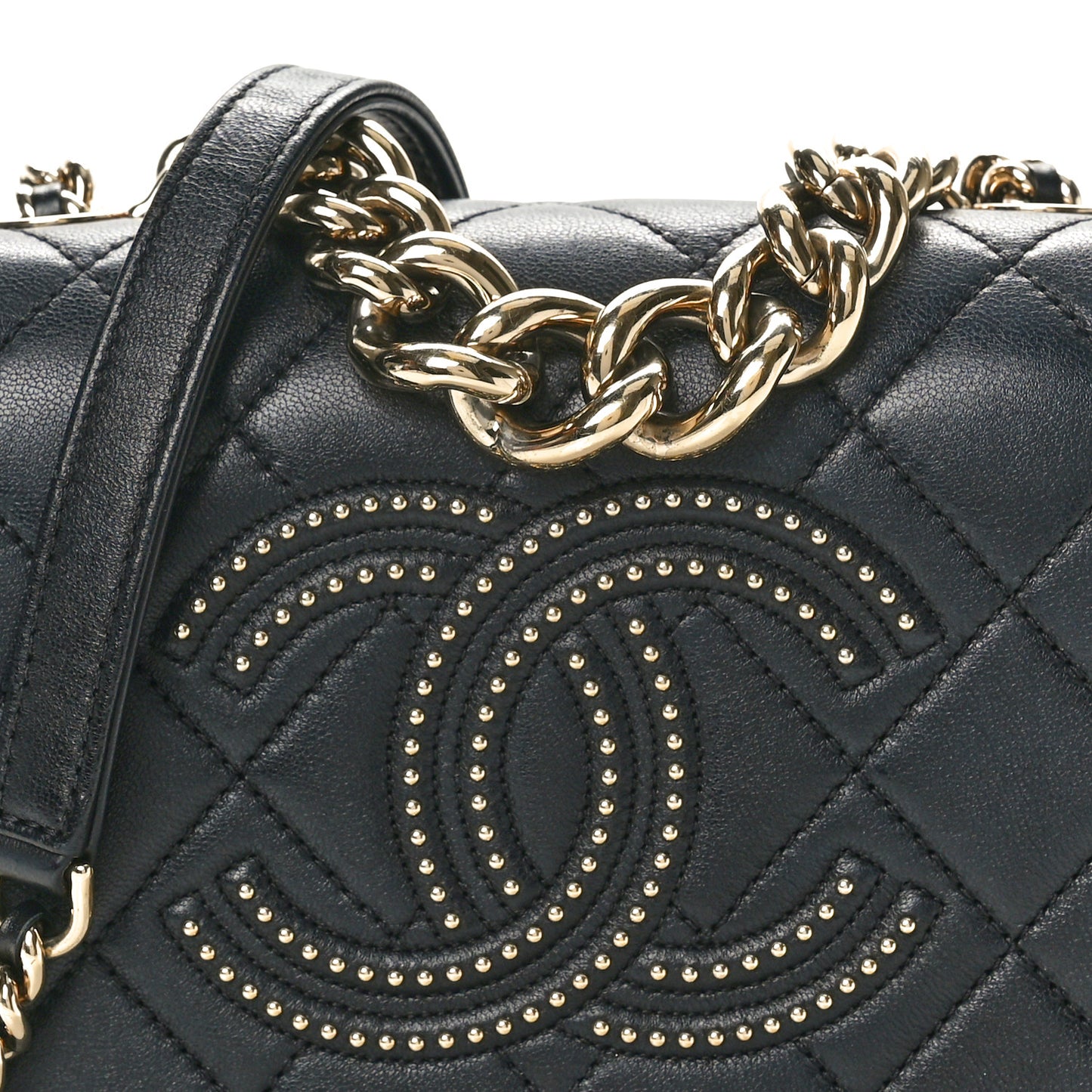 Lambskin Quilted Studded Beauty Begins Flap Black
