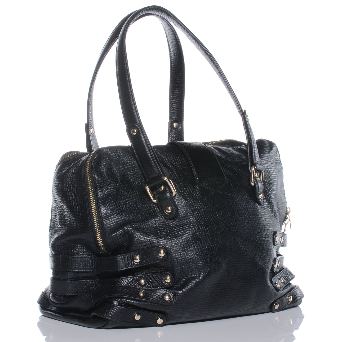 Textured Leather Blythe M Handbag Black