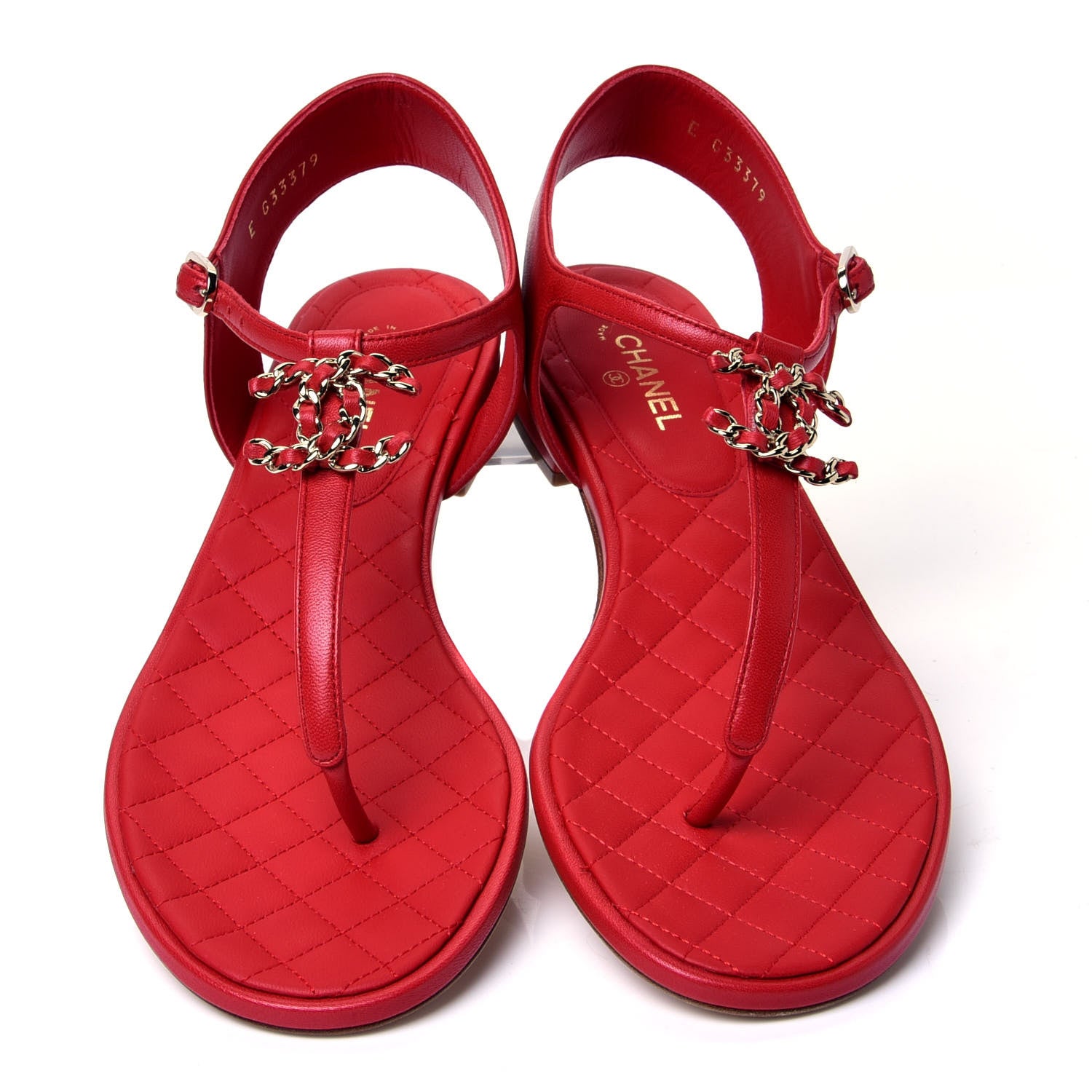 Chanel Lambskin Chain CC Logo Thong Sandals 38.5 Red 5 of 10