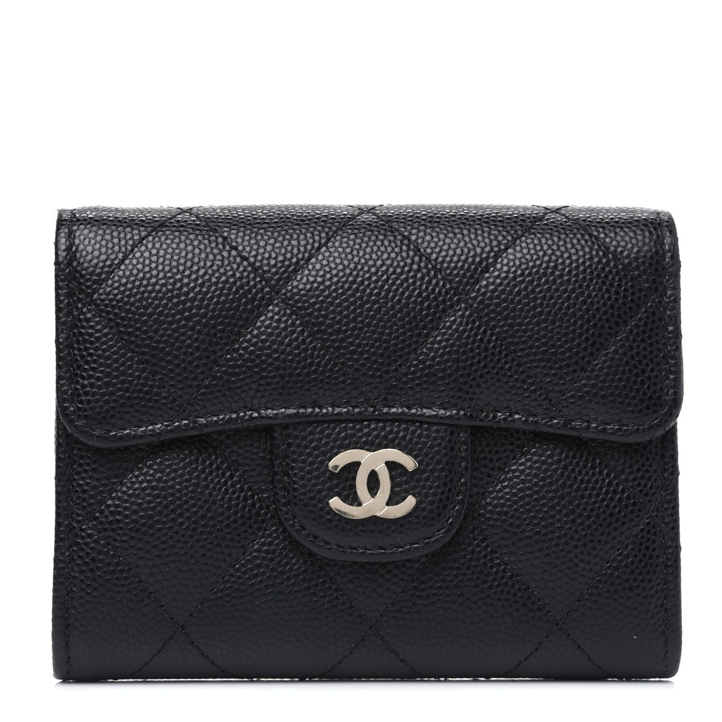 Caviar Quilted Flap Card Holder Wallet Black