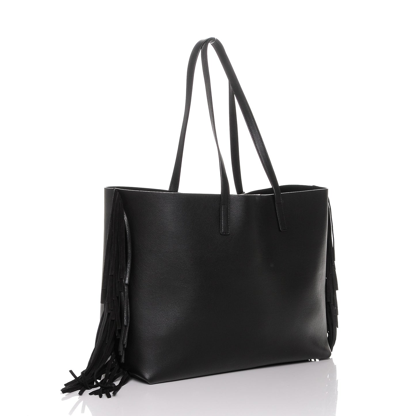 Calfskin Large Fringe Shopping Tote Black