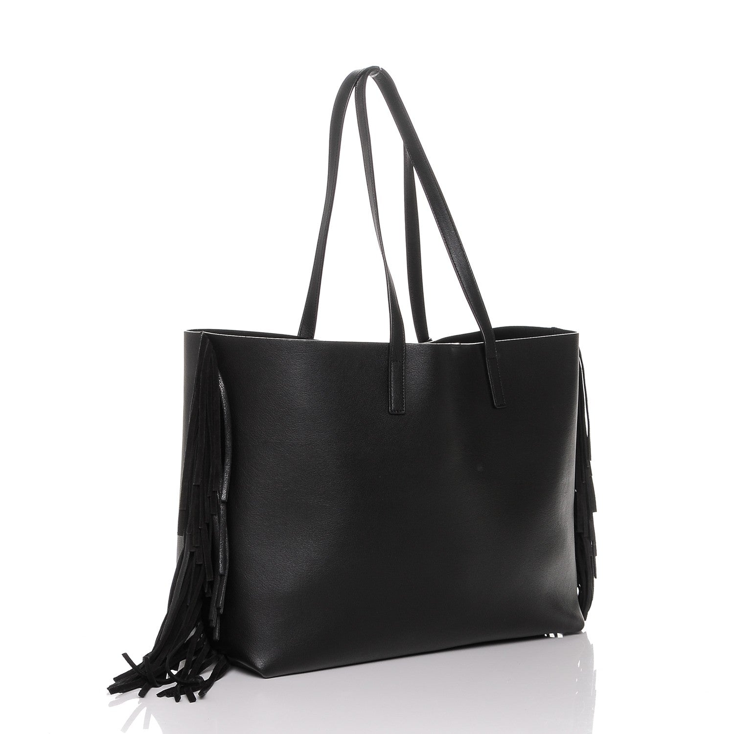 Saint Laurent Calfskin Large Fringe Shopping Tote Black 3 of 7