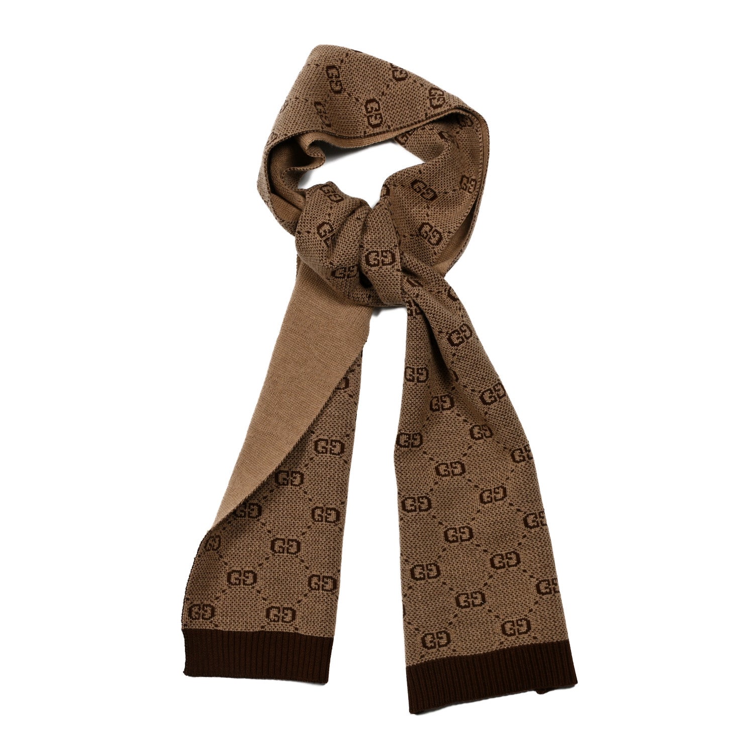 Gucci Wool Cotton GG Monogram Piquina GG Scarf Beige Brown 1 of 4